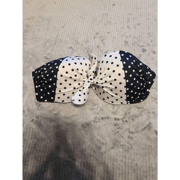Victoria’s Secret Bikini Top 34C Polka Dot Strapless Bandeau Swimwear Black Whit - Picture 1 of 3